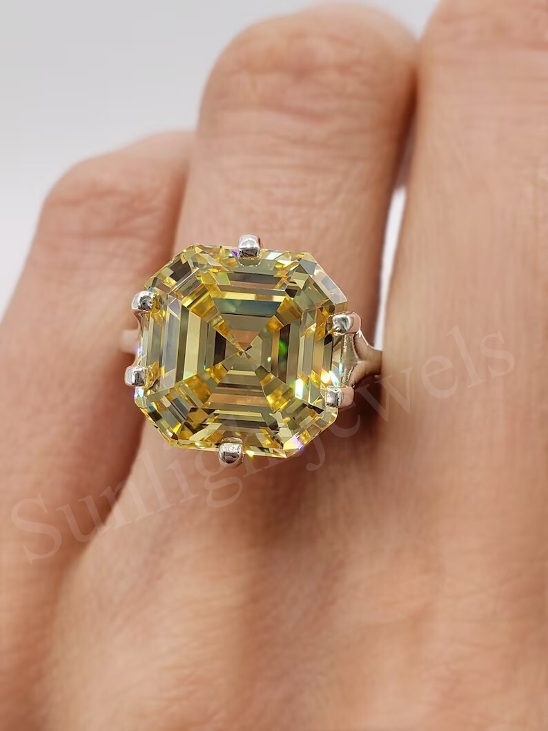 RARE 20.00 Ct Certified Treated Champagne Diamond Ring 925 Silver Prong Setting