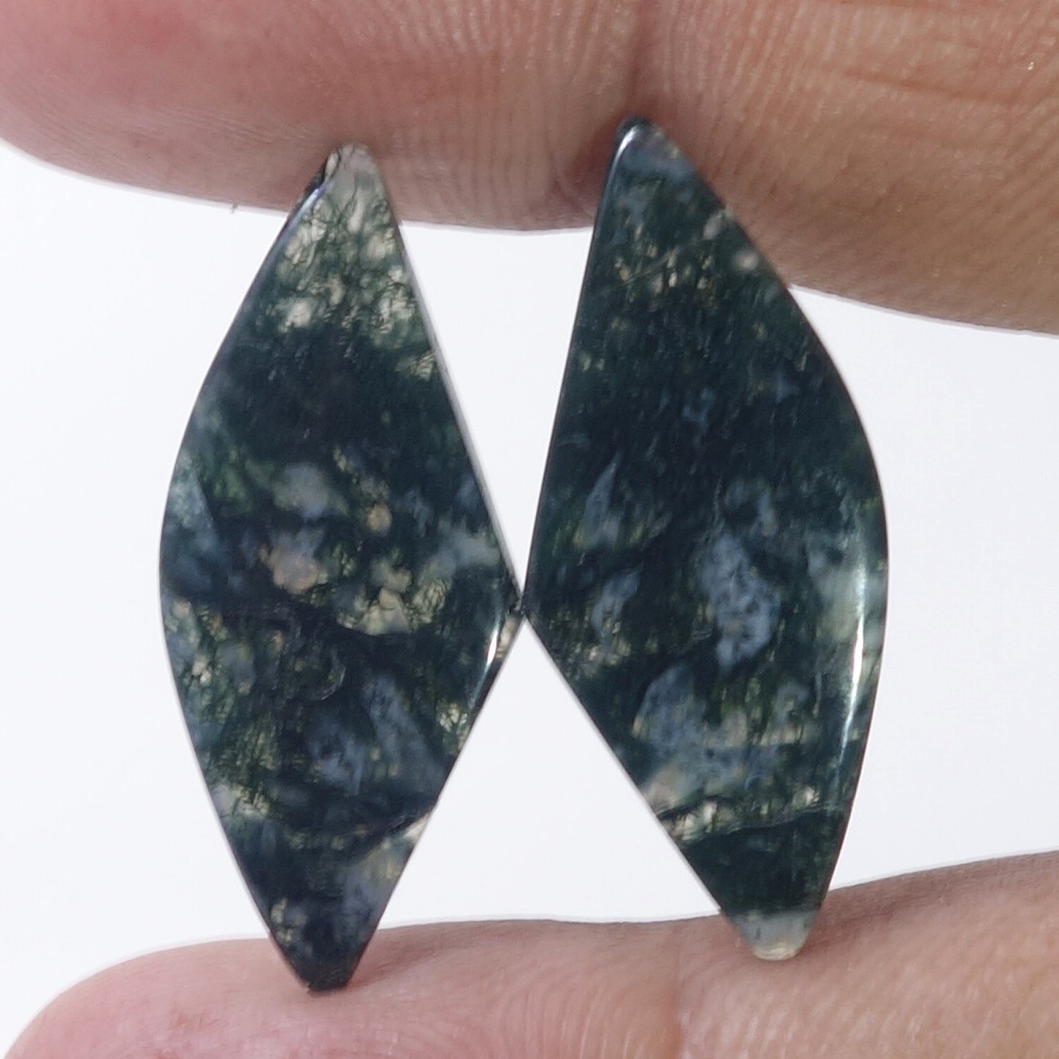 13.90 Cts Natural Green Moss Agate Gemstone Fancy Earrings Cabochon Matched Pair