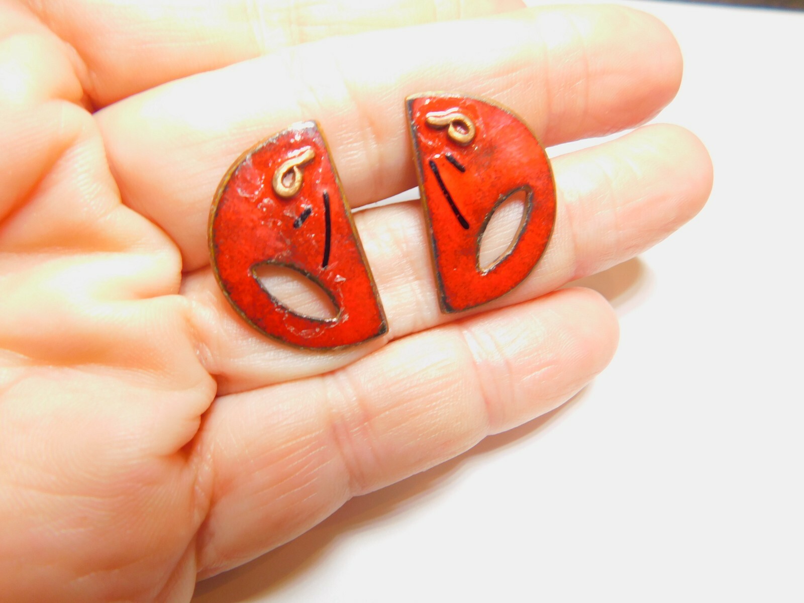 Red Fused Enamel Copper Cuff Links