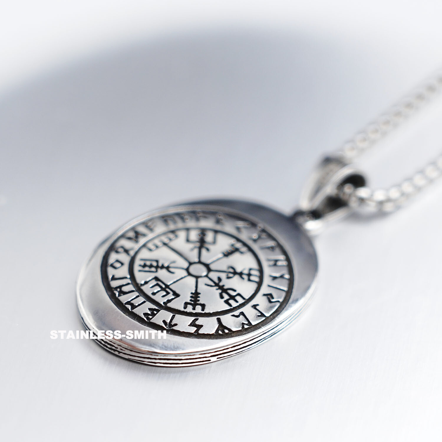 SMITH Stainless Steel Womens Viking Wolf Head Moon Pendant Necklace For Women
