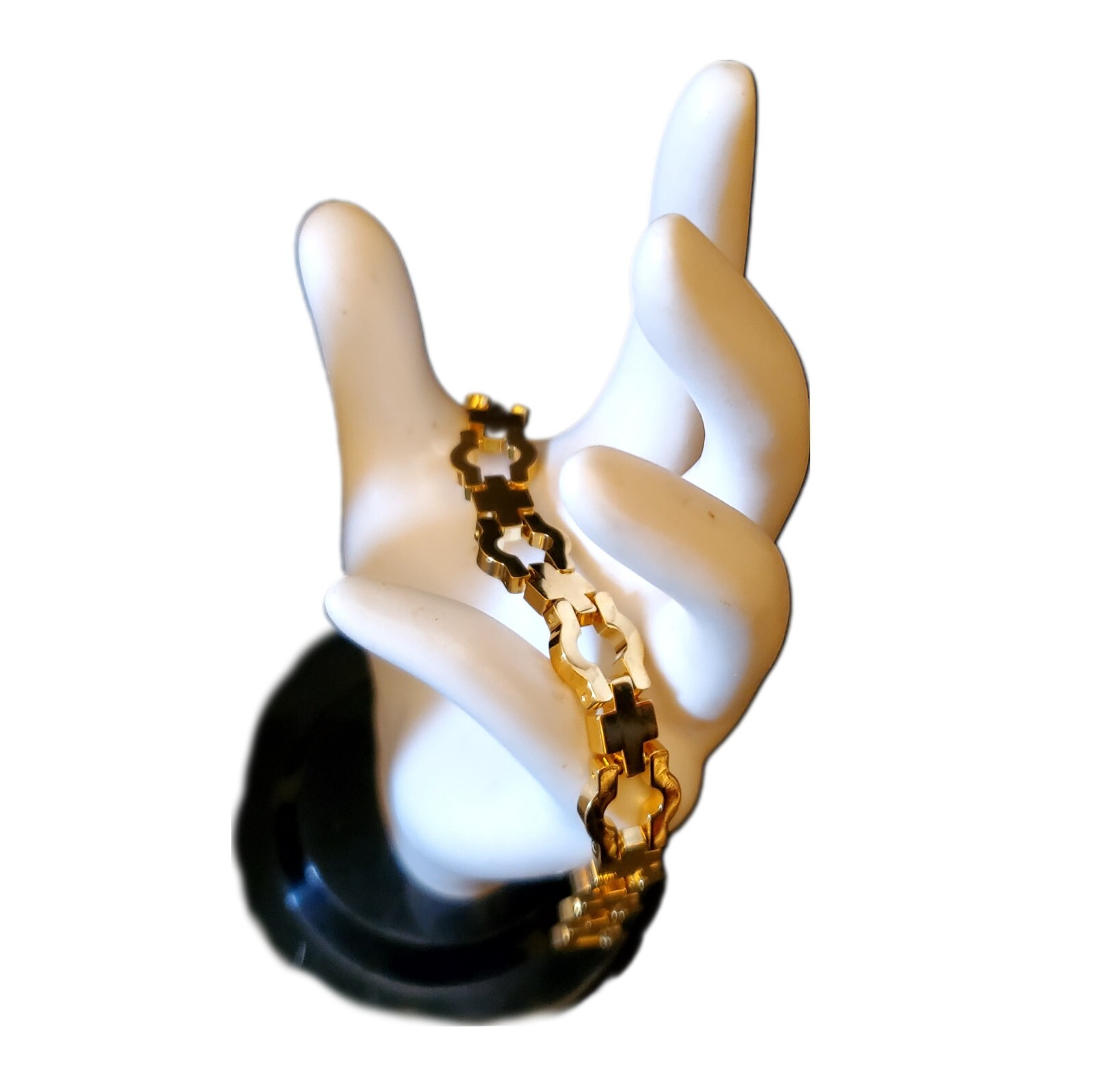 7.5″ PVD Gold Tone Cross Hidden Bar Link Bracelet with Fold over Link Clasp