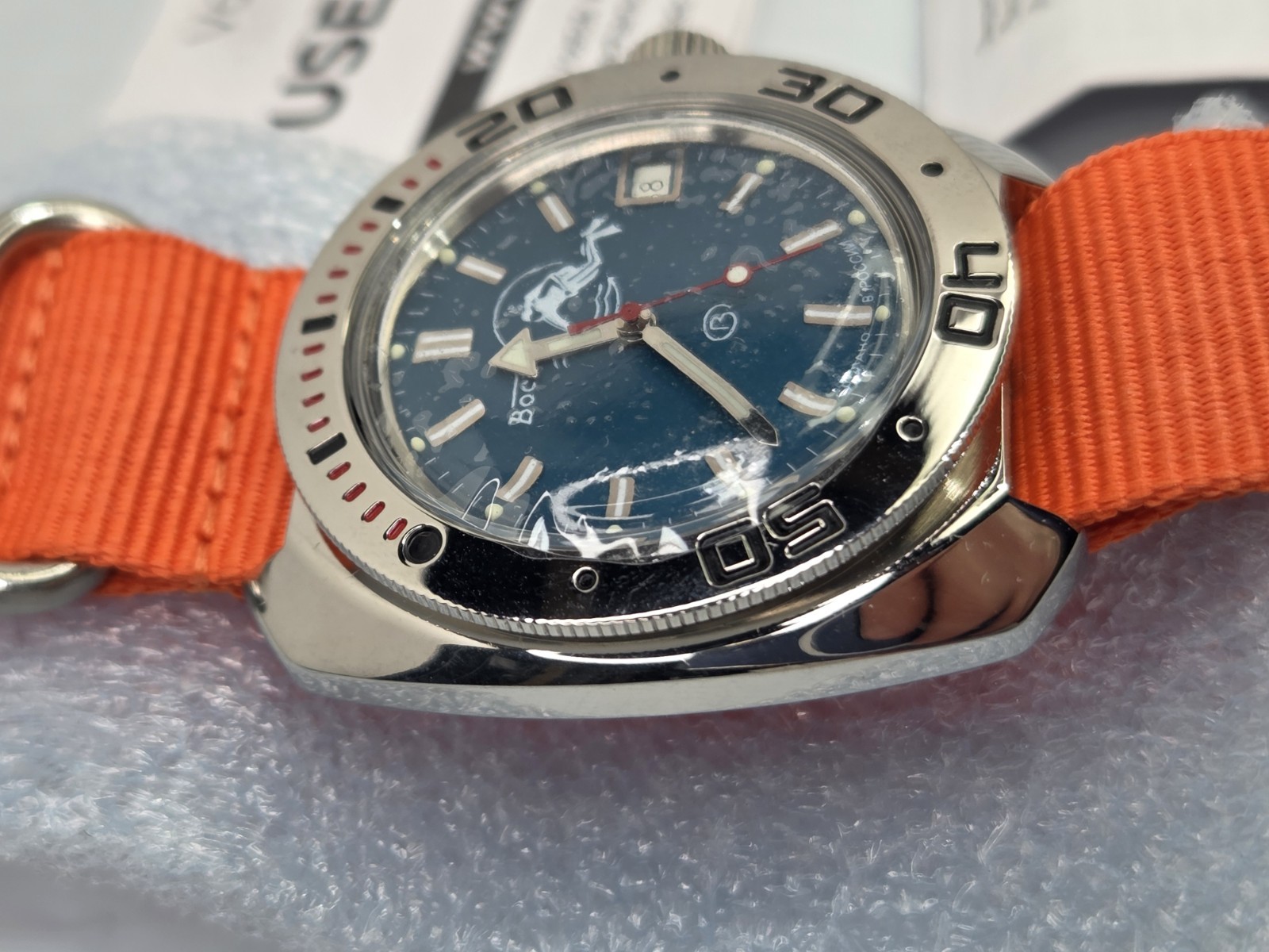 Vostok Amphibia Watch Scuba Diver Automatic USA Seller Blue Orange Nato