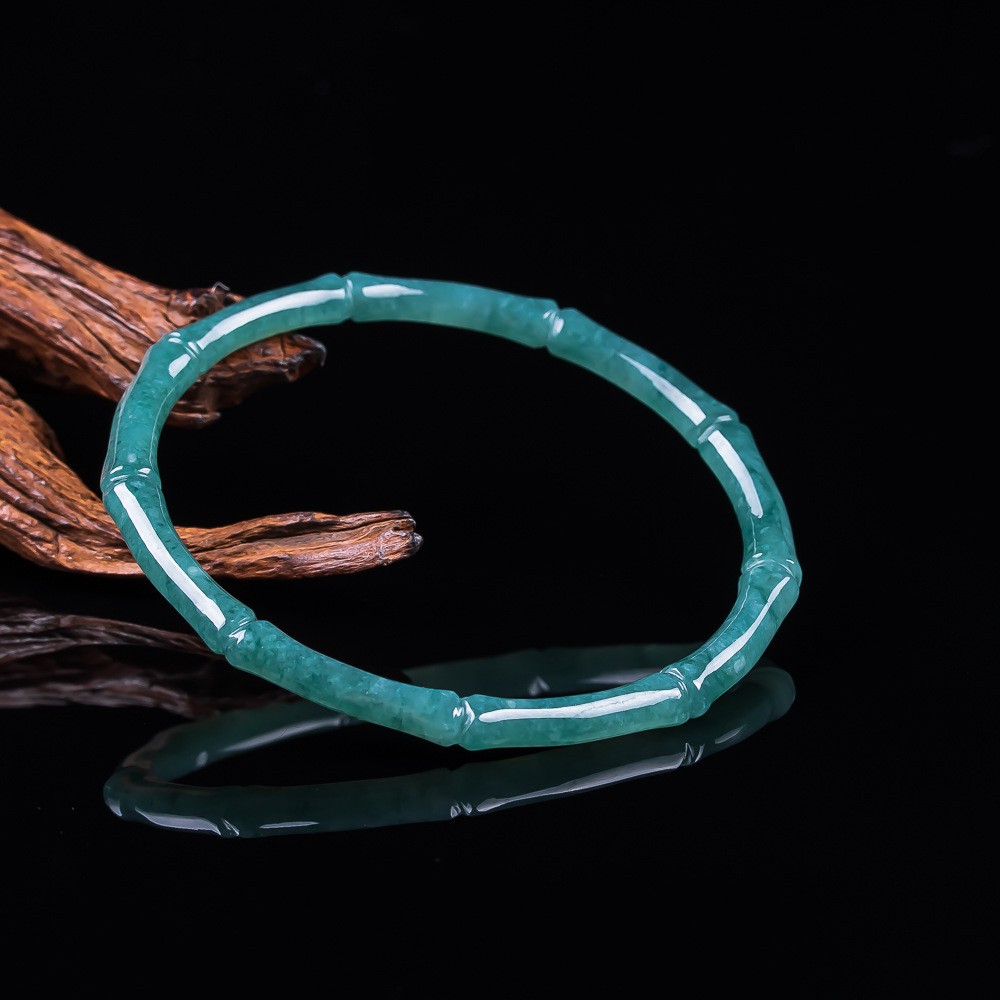 Certified Burma Grade A Natural Blue Jade Jadeite Bracelet Carved Bamboo Bangle
