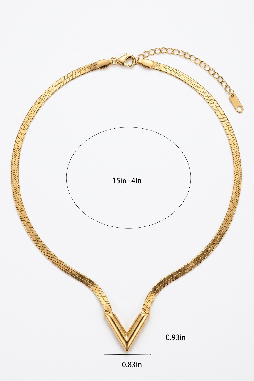 Stainless Steel 18K Gold Plated V Shape Pendant Herringbone Flat Snake Chain