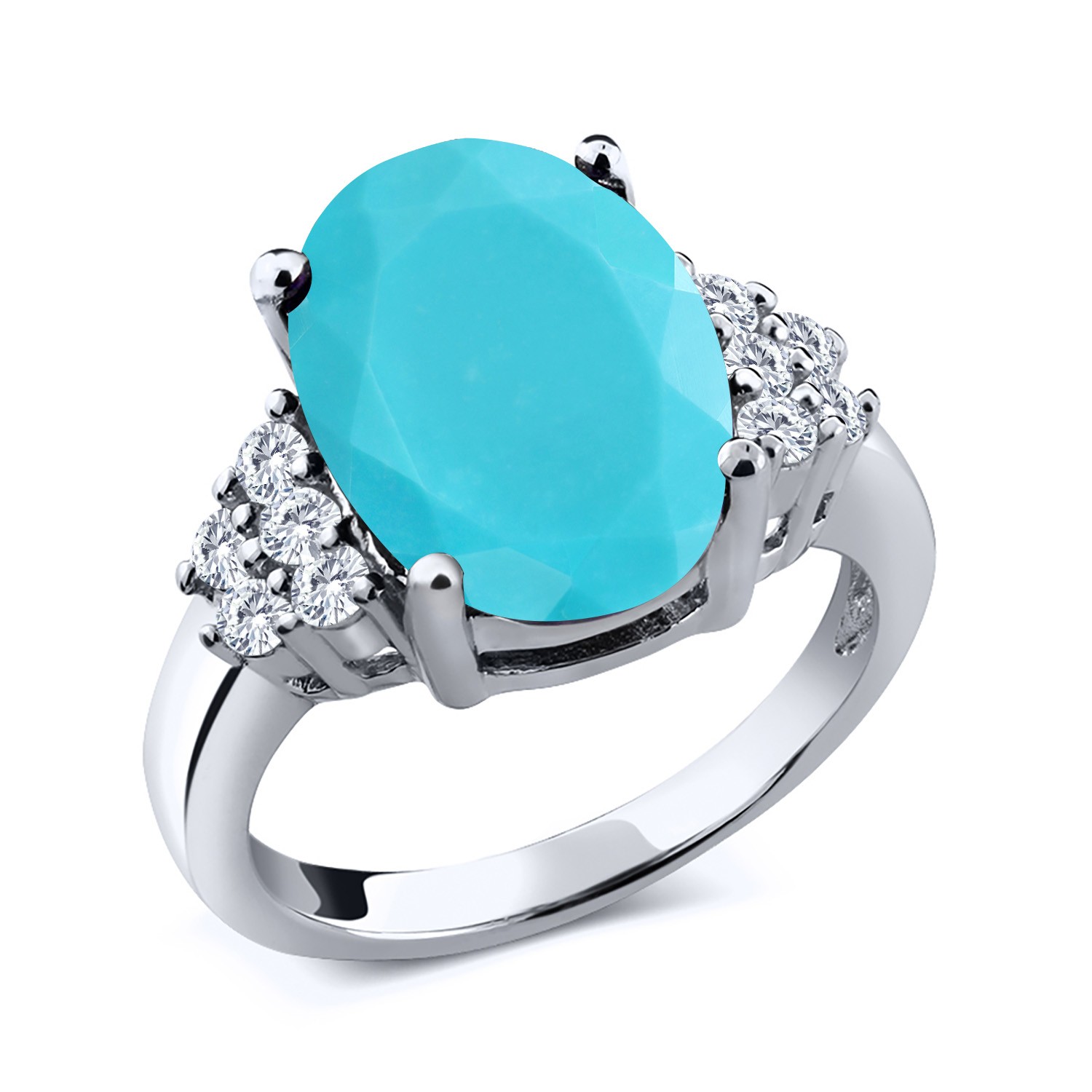3.38 Ct Oval Green Turquoise E-F Lab Grown Diamond 925 Sterling Silver Ring