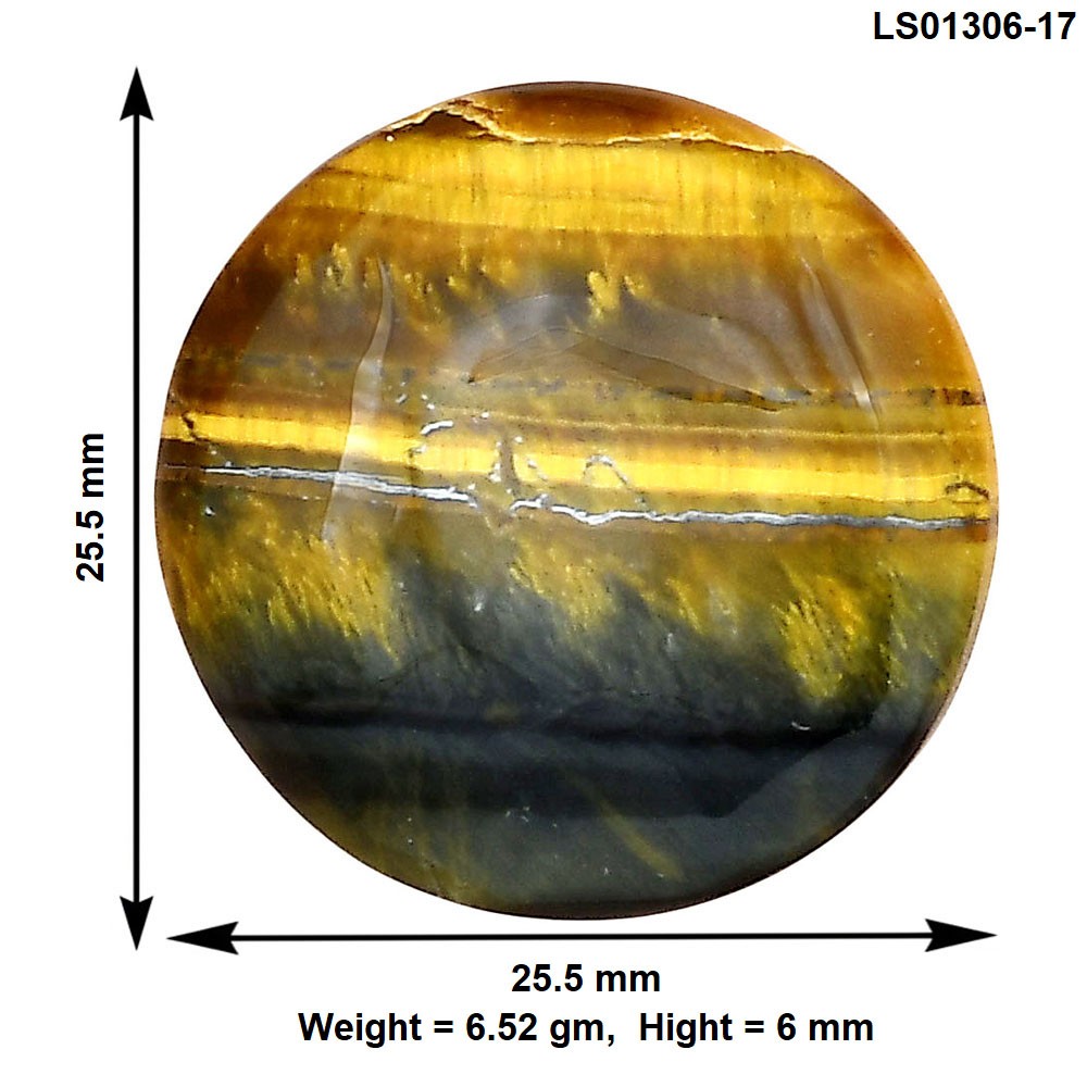 Natural Blue Tiger Eye 25.5×25.5×6 mm Round Shape Polished Gemstone LS01306-17