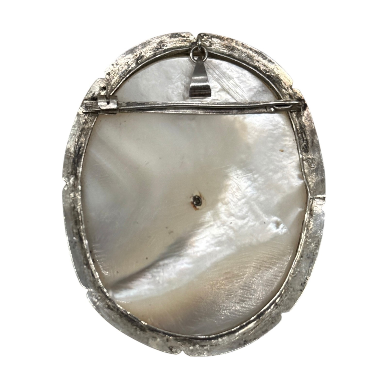 Estate 1960s Siam Sterling Silver Mother Pearl Goddess Mekkala Pendant / Brooch