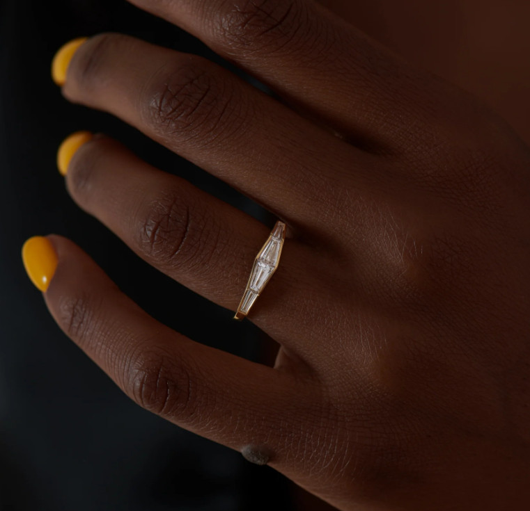 18K Yellow Gold Ring Baguette Cut 1 Carat Wedding Diamond GLI IGI Lab Created 8