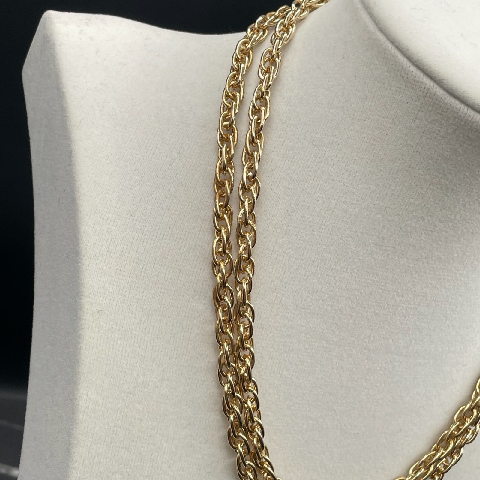 Vintage Gold-Tone Classic Braided Twist Chain Triple-Strand Push-Lock Necklace