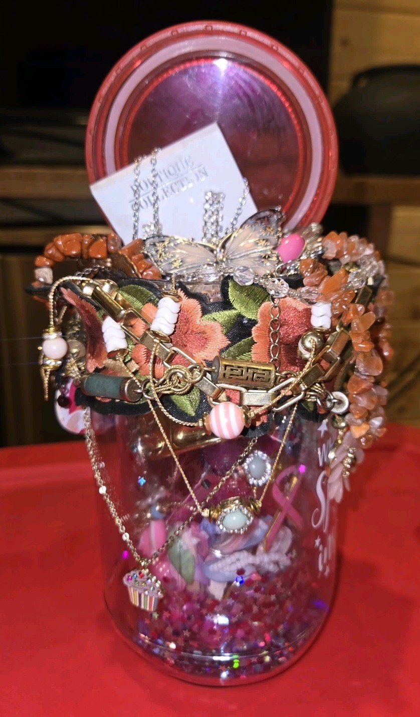 PINK💝PARADISE~MYSTERY JEWELRY JAR~VINTAGE 2 NOW~PACKED FULL/WEARABLE PIECES
