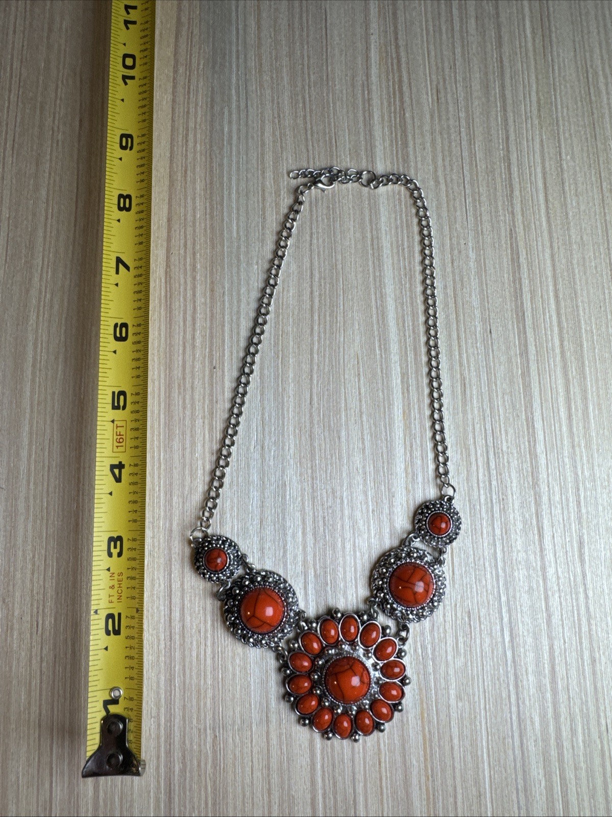 J CREW Crackle Burnt Orange Blood Stone Silver Statement Necklace ❤️