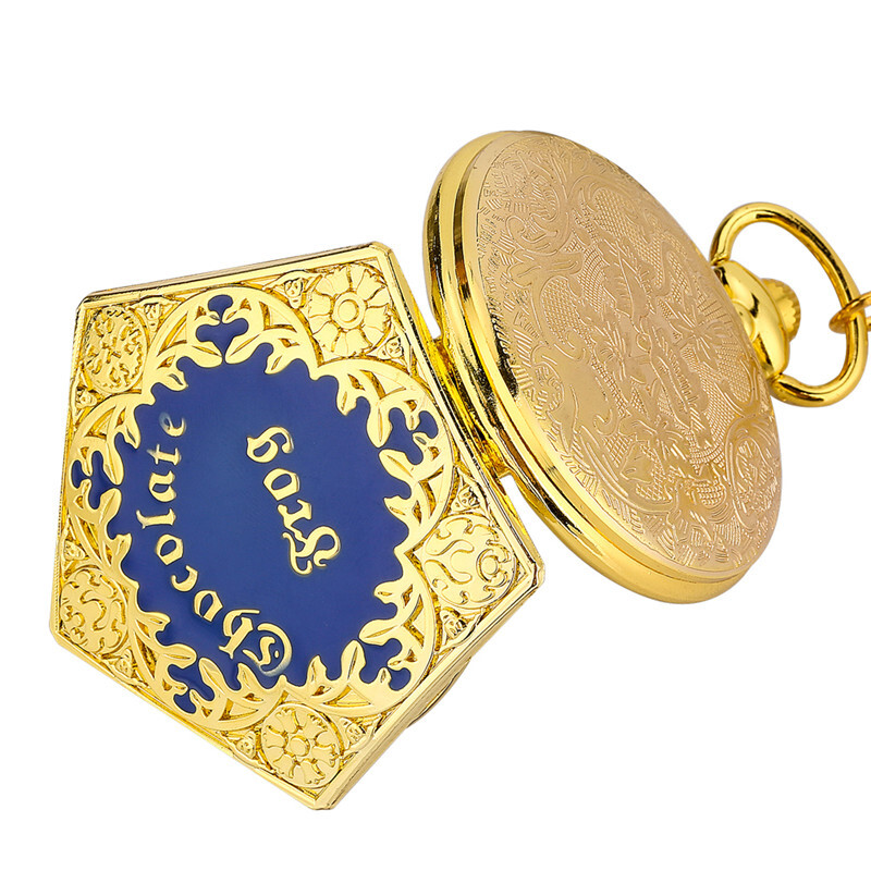 Golden Pentagon Chocolate Frog Quartz Pocket Watch Necklace Chain Birthday Gifts