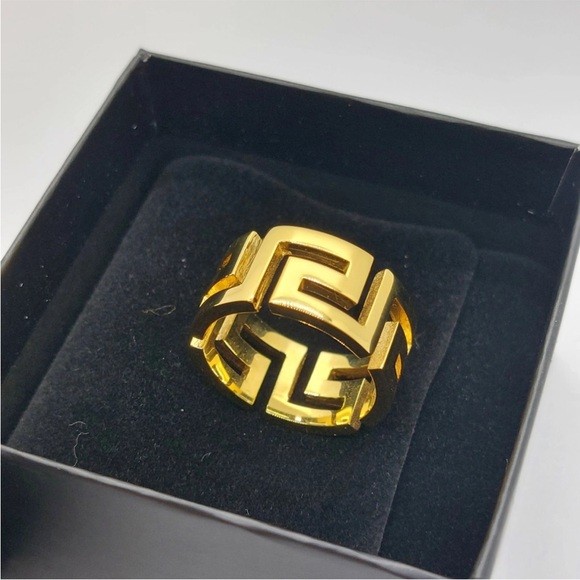 Versace Gold Color Metal “Greca” Ring Sz Italy 23