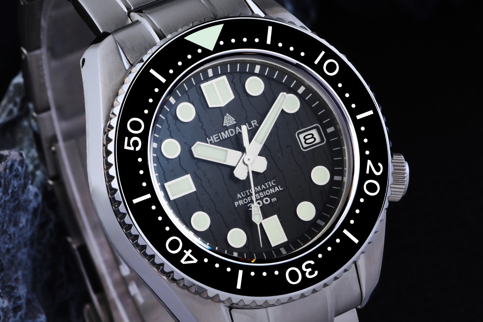 Heimdallr Black Textured MM300 NH35 300M Automatic Diver Watch Monobloc C3 44mm