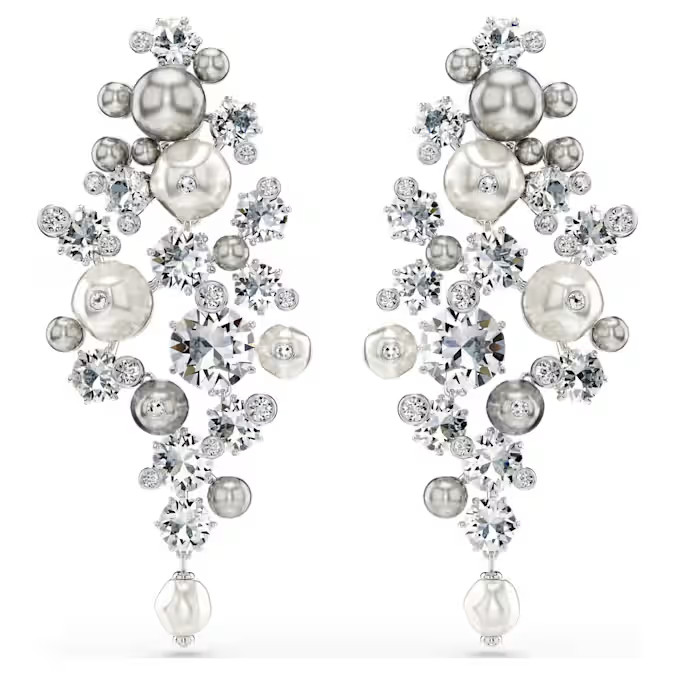 Swarovski Constella pierced earrings Crystal-like pearl, round cut white rhodium