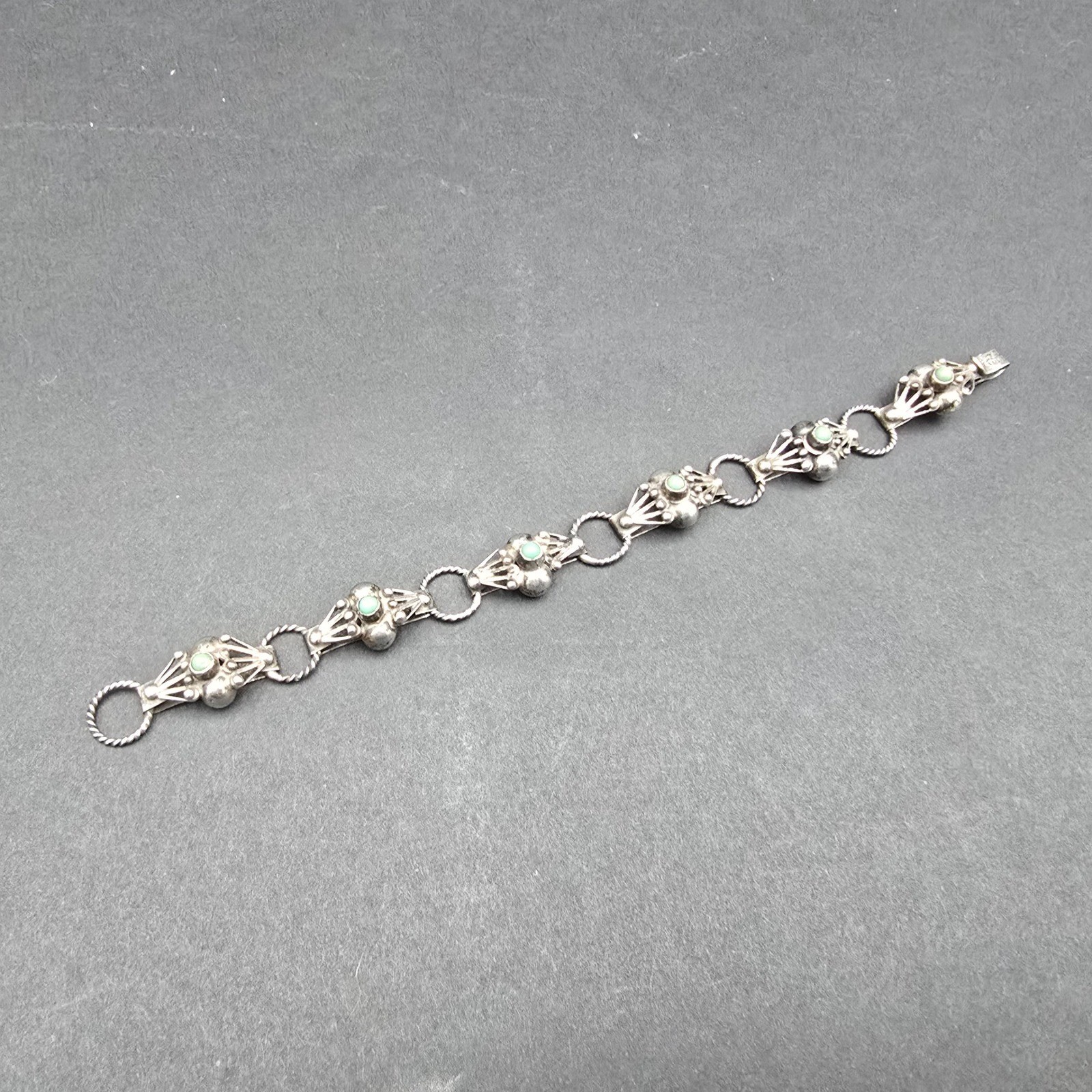 Vintage Mexican Sterling Silver 925 Turquoise Link Bracelet Mexico 7.25in