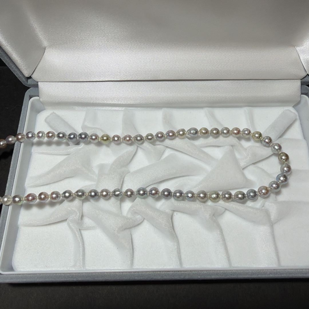 Akoya Pearl Necklace Bracelet 5.0-5.8mm 40cm Blue Gray Excellent JAPAN