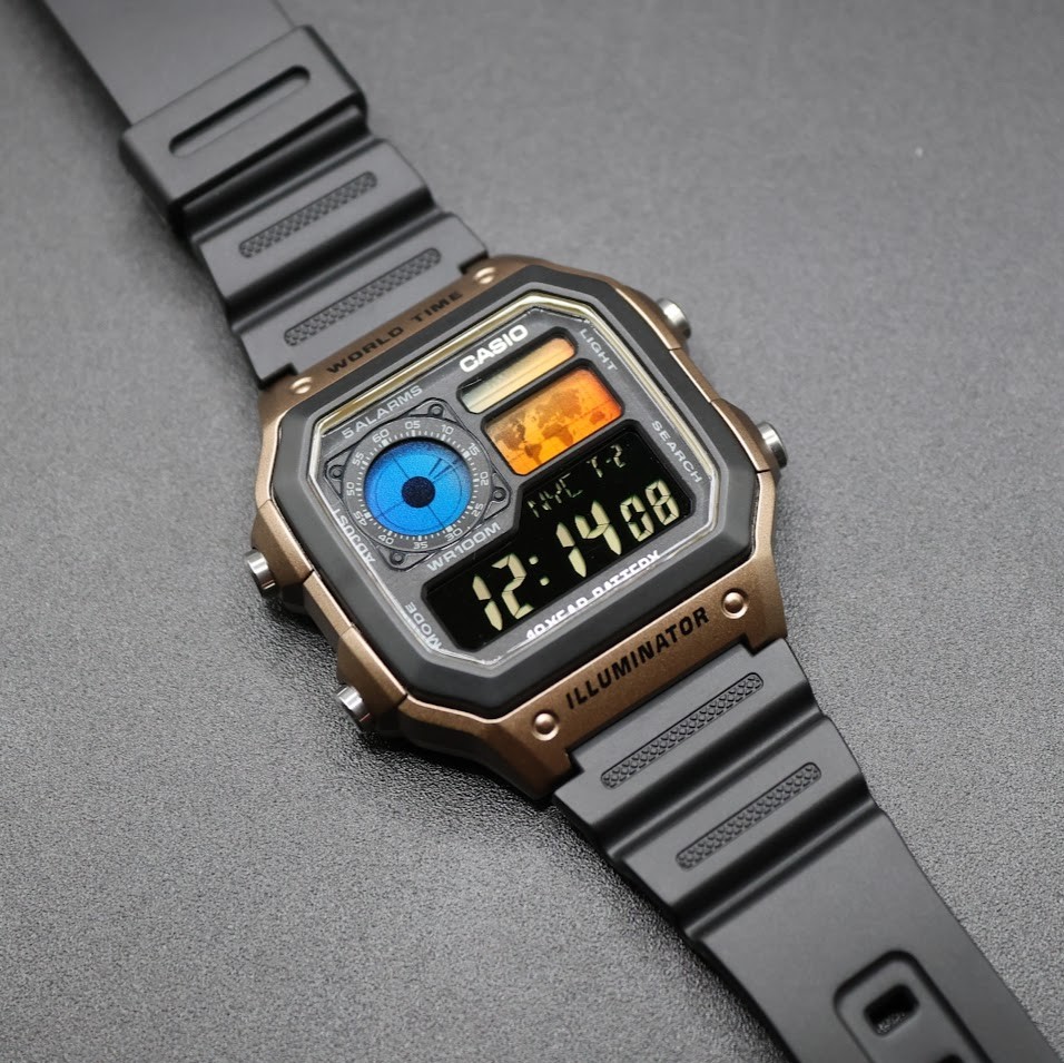 CASIO AE-1200WHD. Royale World Time Watch Mod. Sunset Filter. Negative Display