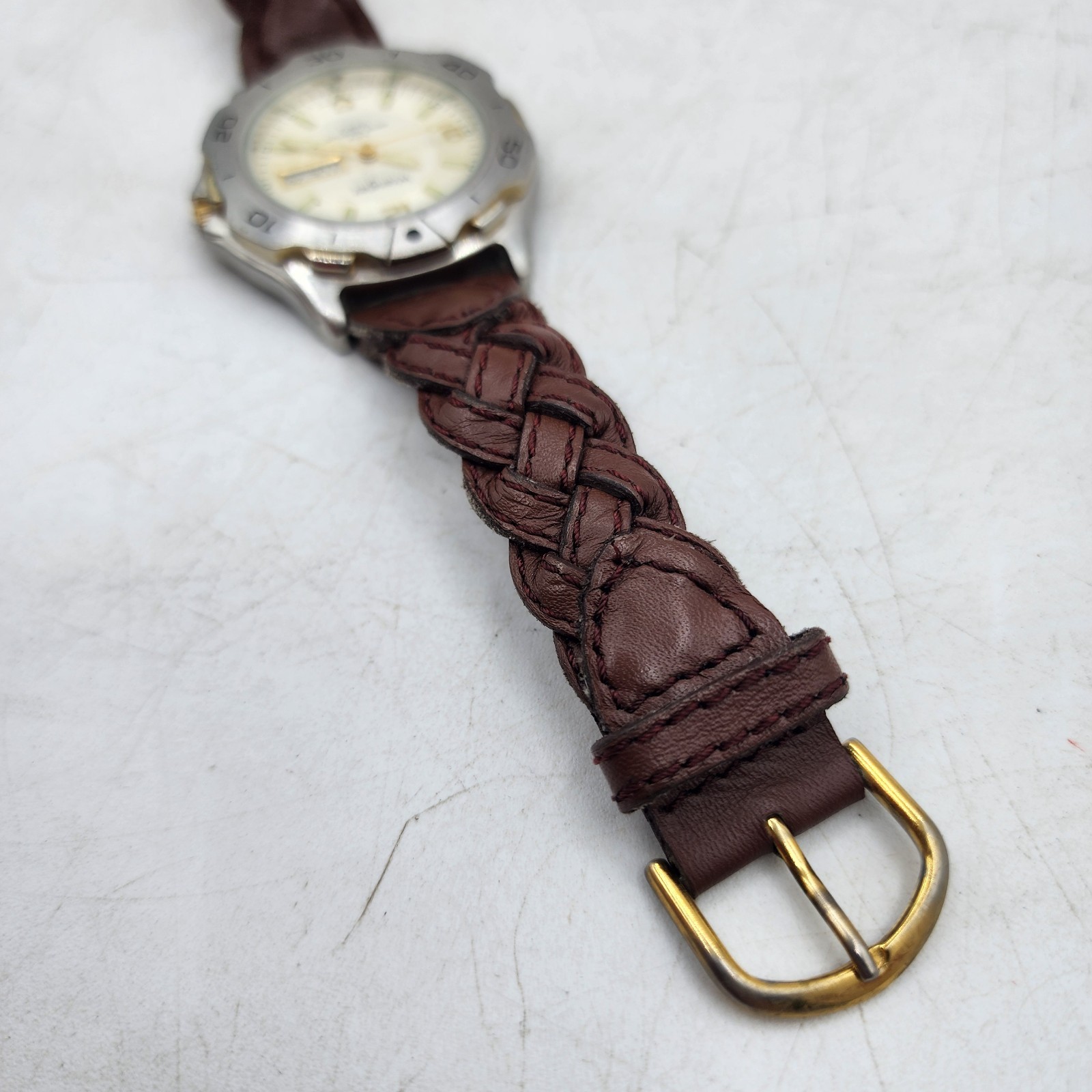 Wrangler Hero Mens Silver Brown Leather Watch Quartz 6309 Needs Battery V377