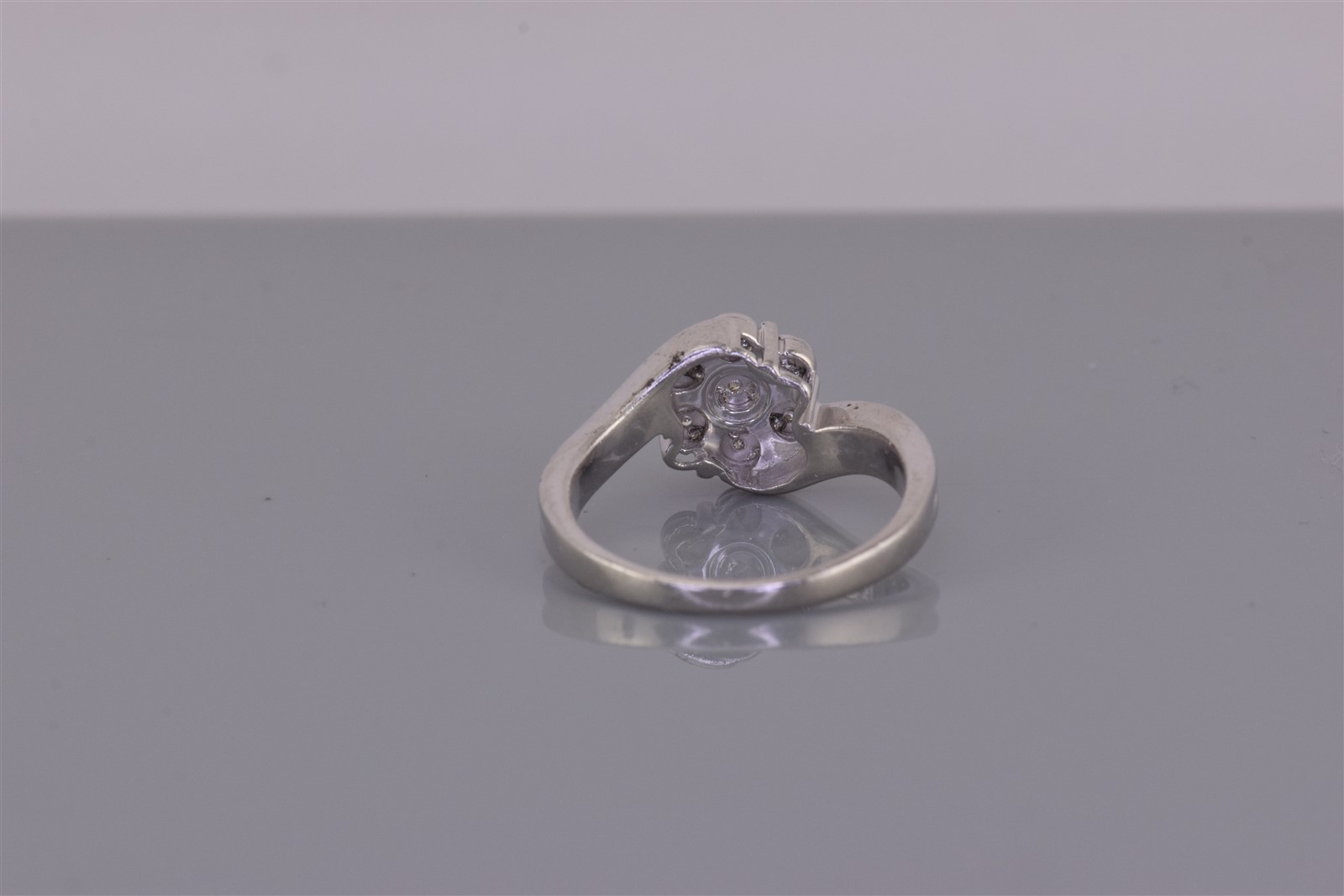 NAJ Sterling Silver Diamond Floweret Clustered Bypass Band Ring 925 Sz: 7