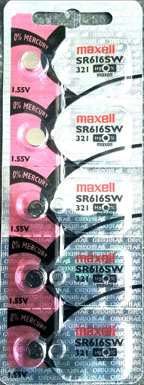 5 X Maxell 321, SR616SW Silver Oxide Watch Battery 1.55V, SR65, Exp. 2024