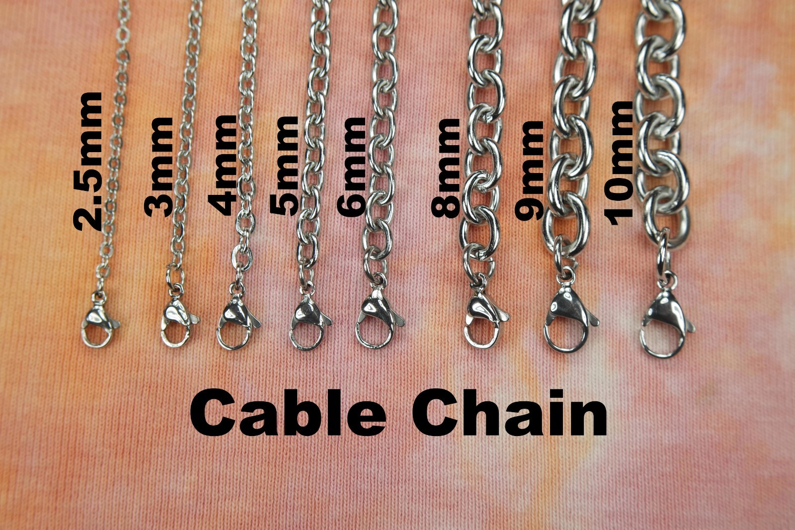Cable Chain Necklace Waterproof Stainless Steel, Any Long Short or Custom Length
