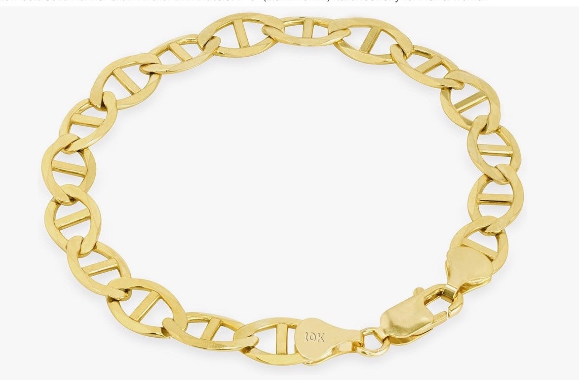 Real 10 KT Stamped Yellow Gold Mariner Link Chain Bracelet Unisex 8” L, 6mm W
