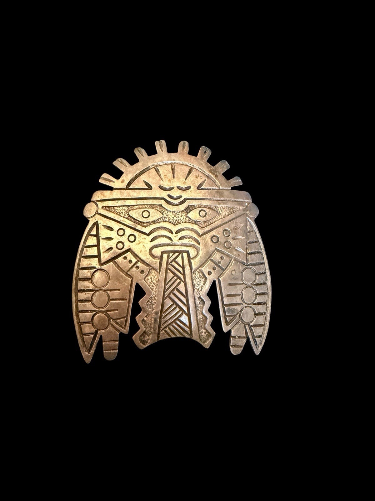 Older Signed South American Sterling Silver Tribal Pin/ Brooch