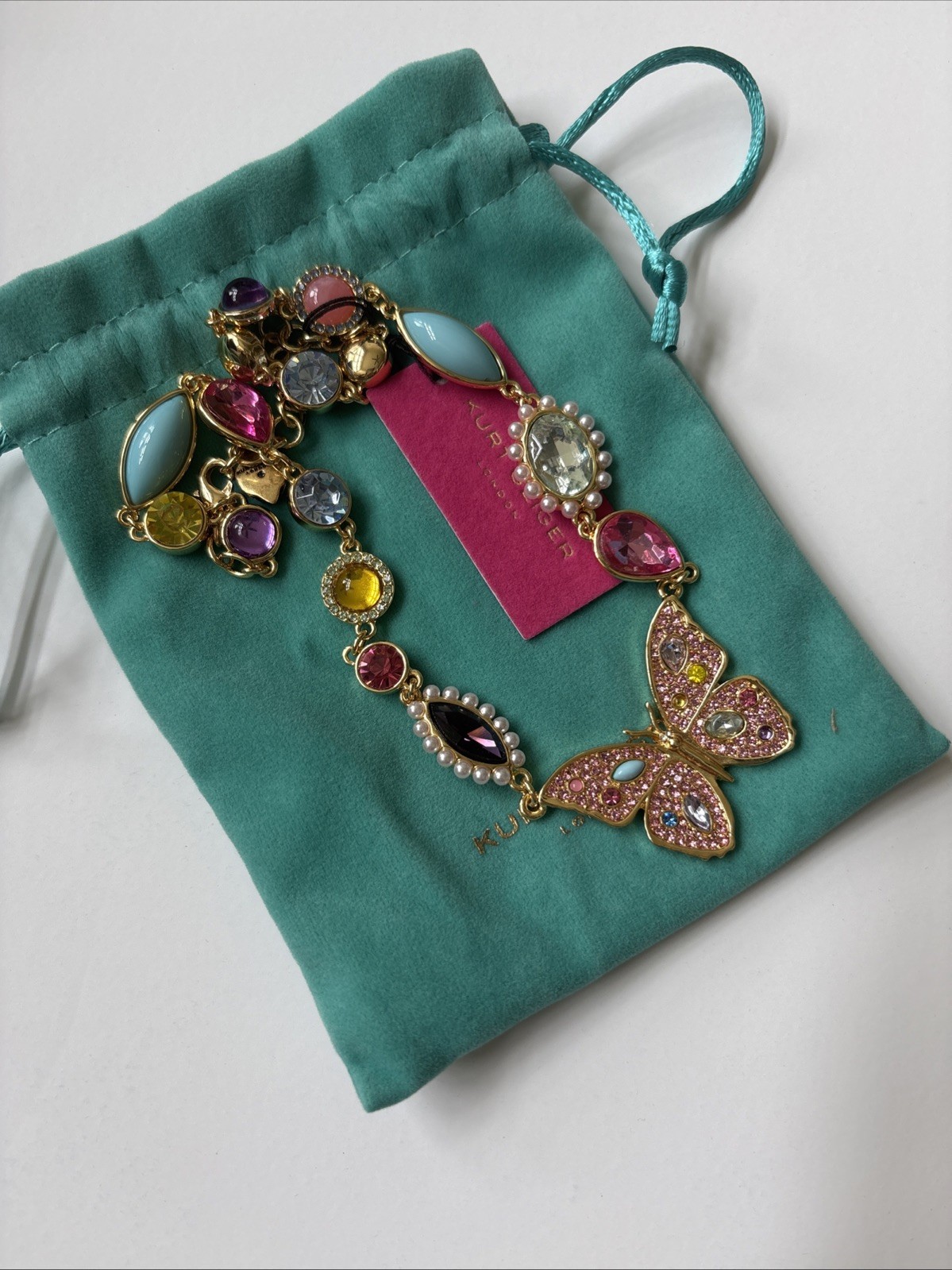 Kurt Geiger LondonButterfly Gemstone Collar Necklace Multi 16″ L +2″ GIF Box New