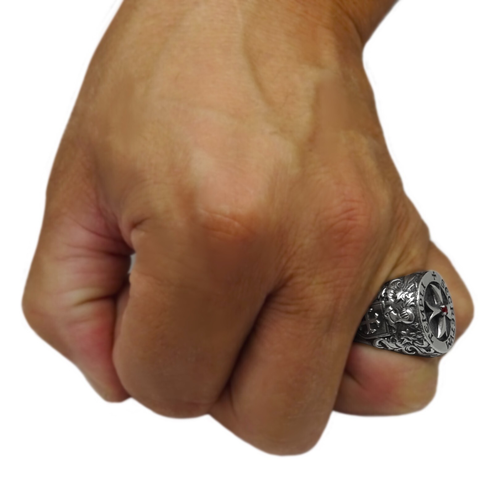 Knights Templar Crusader Masonic Silver 925 Men’s Ring Maltese Cross Shield