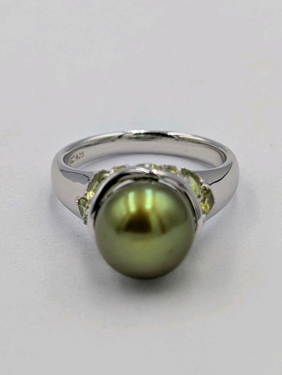 Honora Sterling Silver 11.3mm Dyed Green Pearl Peridot Cocktail 925 Ring Sz 9.75
