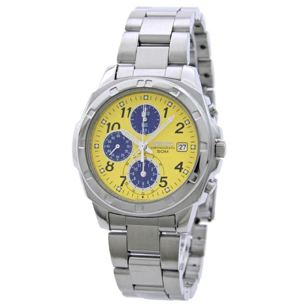 Seiko SND409 Yellow Wristwatch Chronograph 1/20s 5 Bar Waterproof Watch