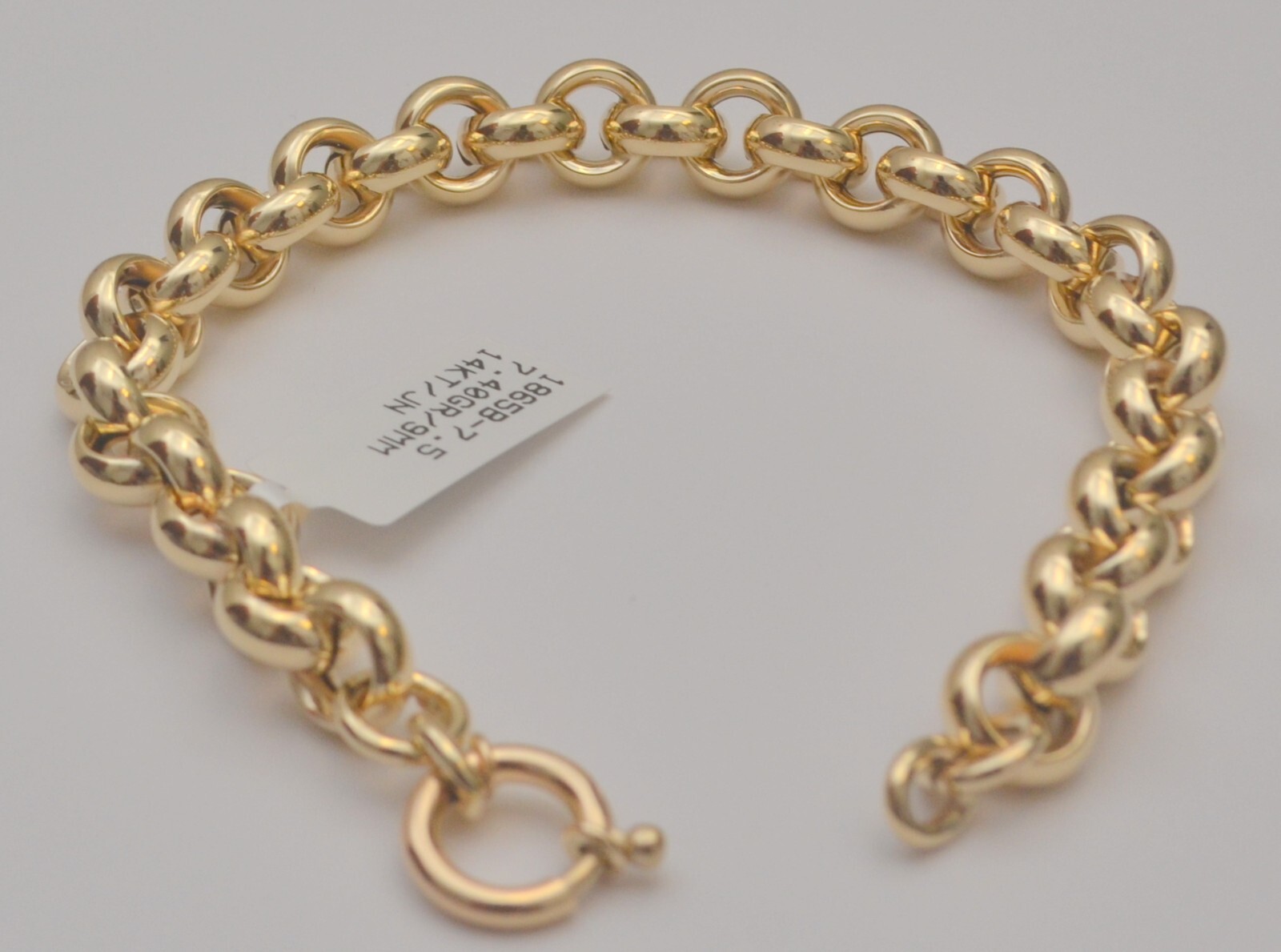 14k Yellow Gold Rolo Link Hollow Chain Bracelet 7.5 inches 8.8 mm 7.4 Grams