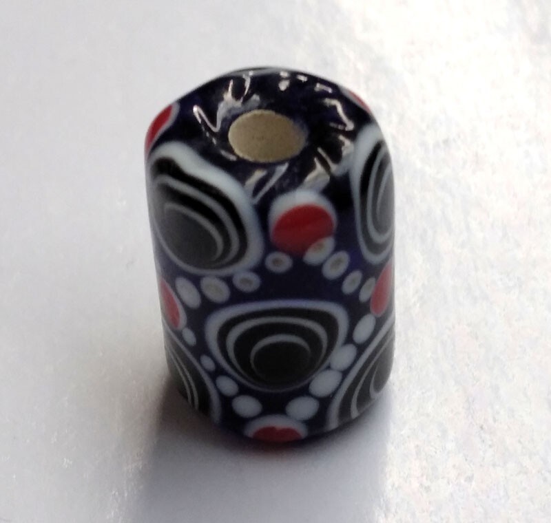 10pcs handmade Lampwork glass beads white circle red dot black cylinder 10*15mm