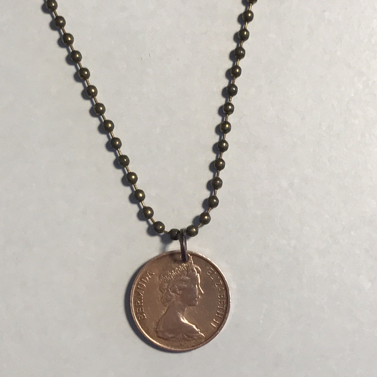 1970 United Kingdom 1 Penny COIN PENDANT British Territory Bermuda UK. 24″ Chain