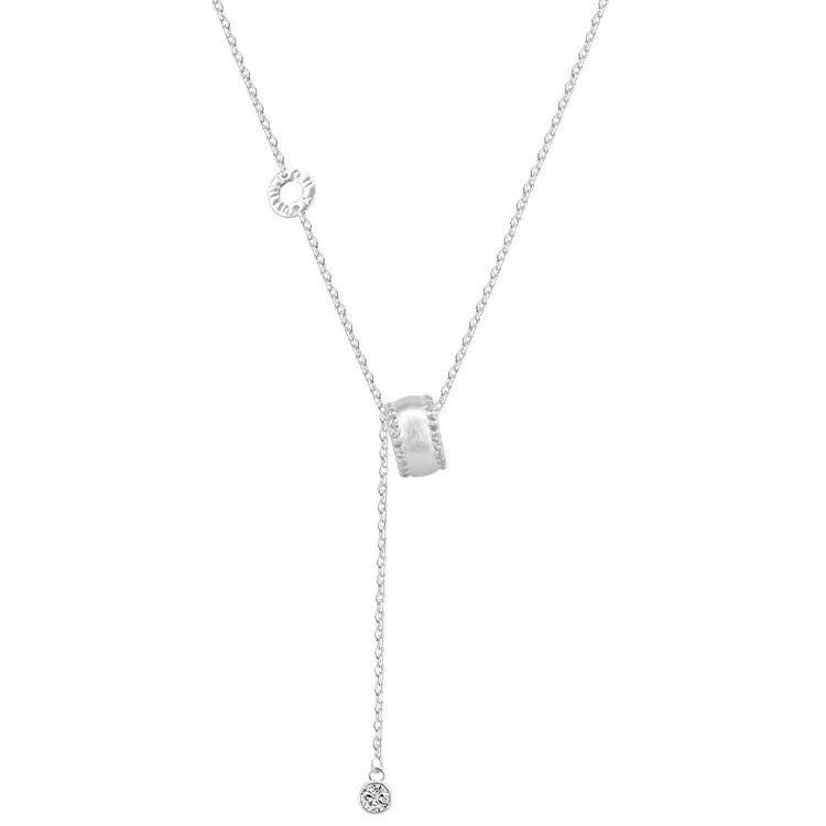 Silver Color Geometry Hollow Round Zircon Tassels Necklaces for Women Fashion Je