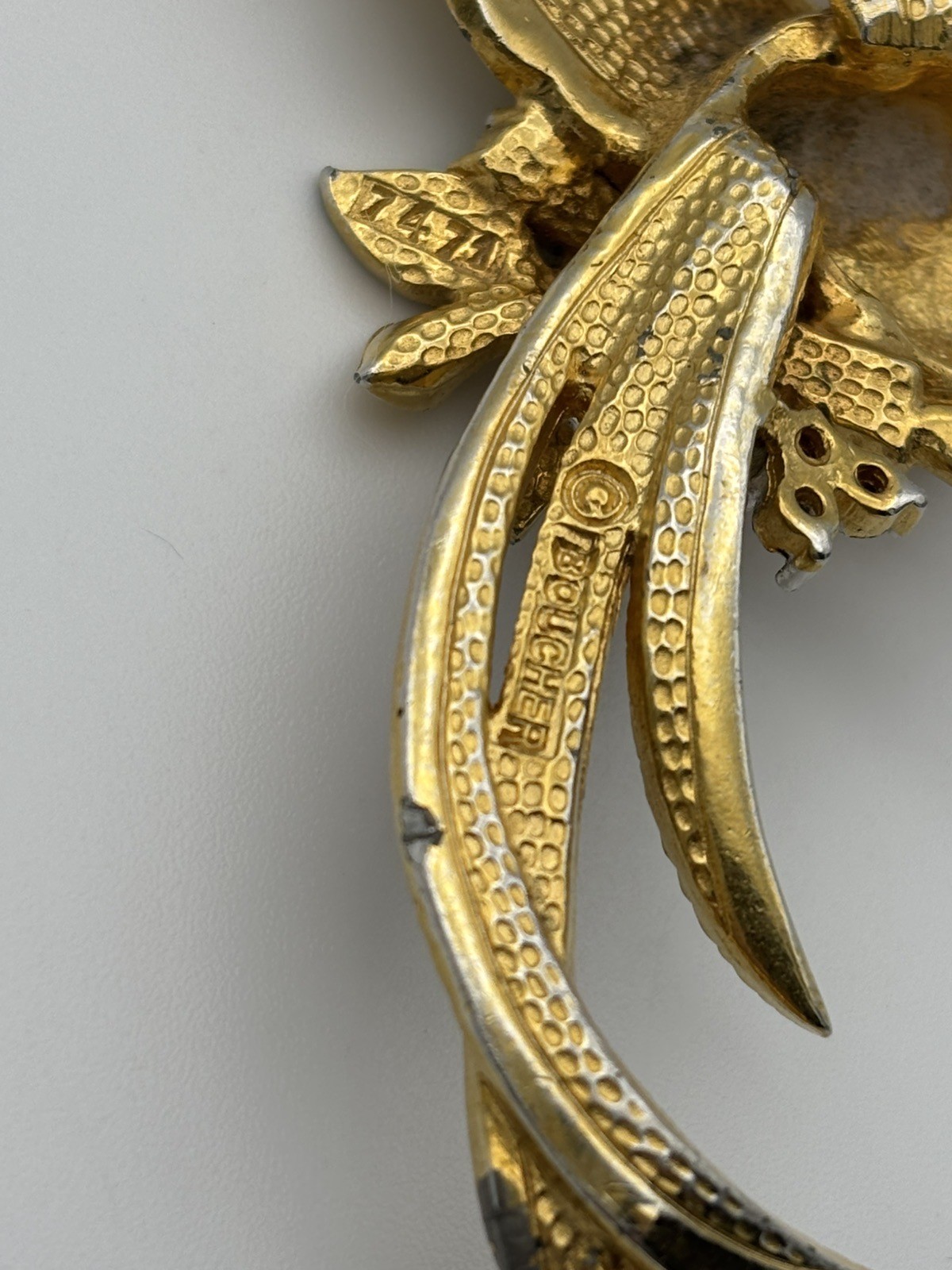 Vintage As-is Marcel Boucher Bird of Paradise Brooch Pin Gold Plated Rhinestones