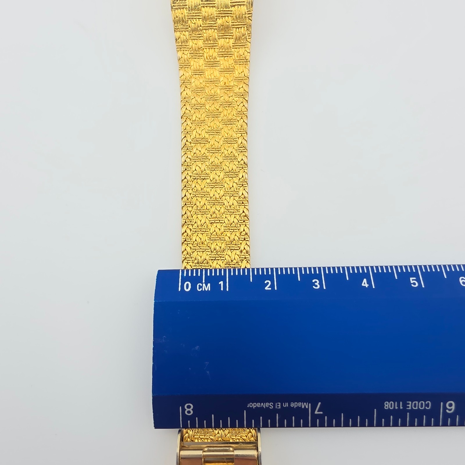Vtg GENEVA Elegance Ladies Watch Crystal Indices Basket Weave Band Gold Plate 8″