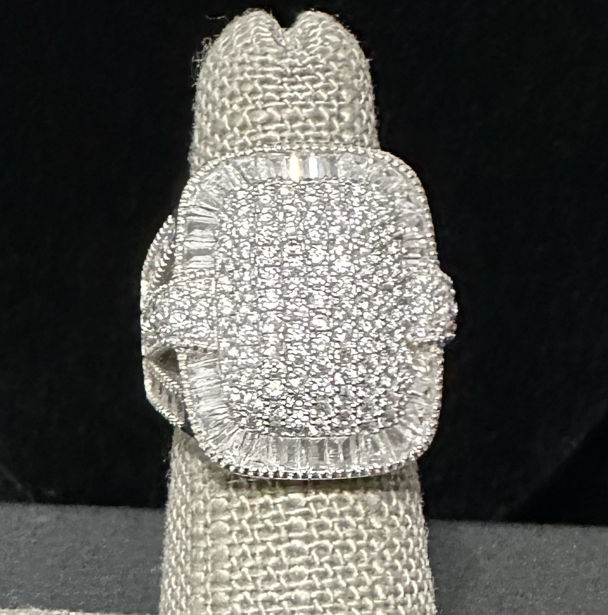 FZN Fuzion Creations 925 Sterling Silver CZ PaveBaguette Halo Cocktail Ring 5.25