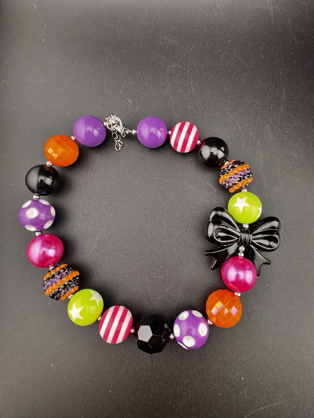 Chunky Multi-Color Acrylic Resin Statement Necklace Polka Dot Stripe Bead Child