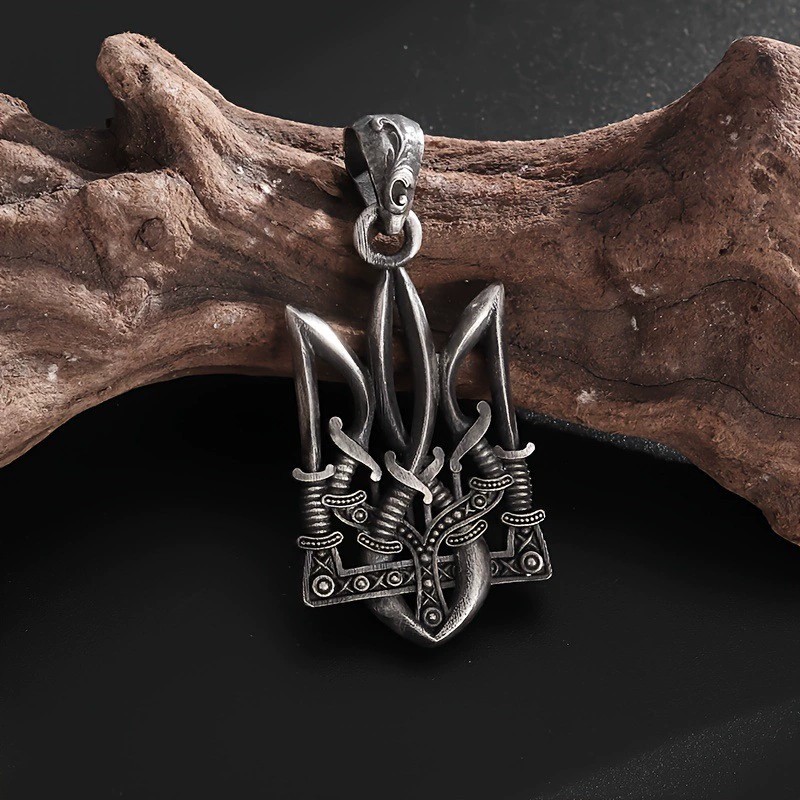 Coat Of Arms Of Ukraine Trident Sword Tryzub Jewelry Silver Pendant Necklace