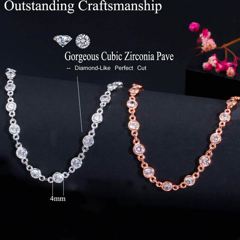 CZ Chain Link Long Choker Necklace Costume Rose Gold Plated Jewelry Accessories