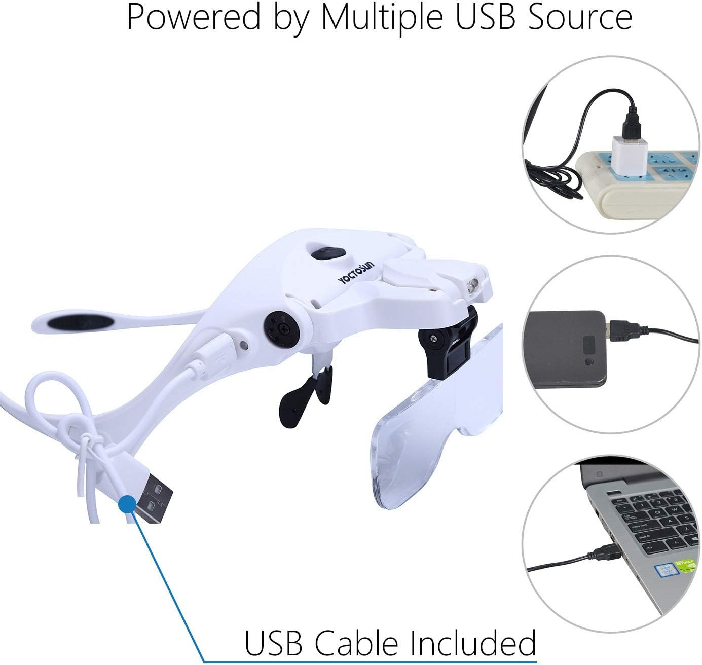 LED Head Magnifier with 5 Interchangeable Lenses and Rechargeable Light
