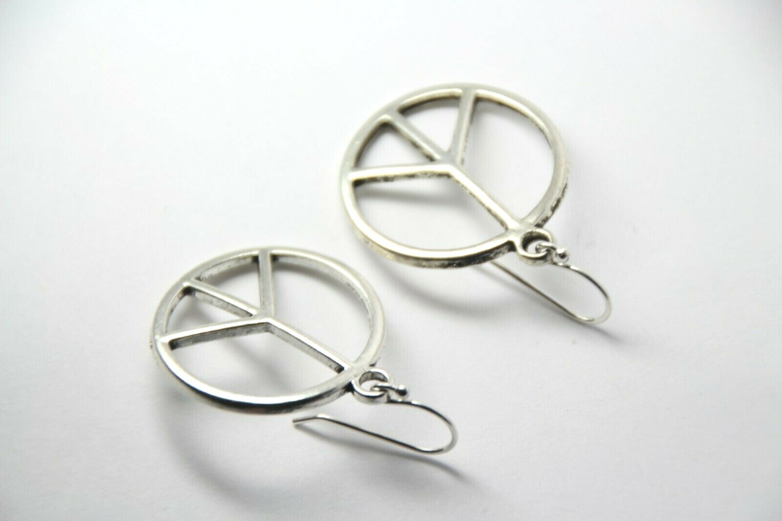 Peace Sign Charm Earrings Hippie 1960s 925 Sterling Silver Hooks Pewter Charms