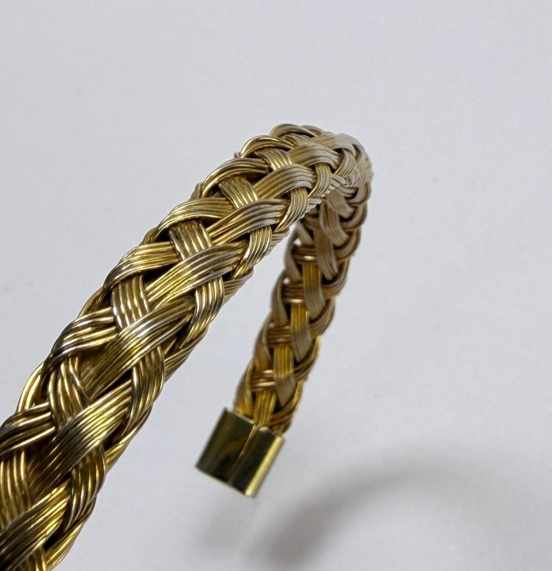 Gold Tone Braided Wire Cuff Bracelet Open Style Classic Minimalist
