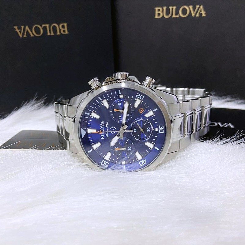 Men New Bulova Classic Blue Marine Star Stainless Steel 96B256 Watch (43MM)