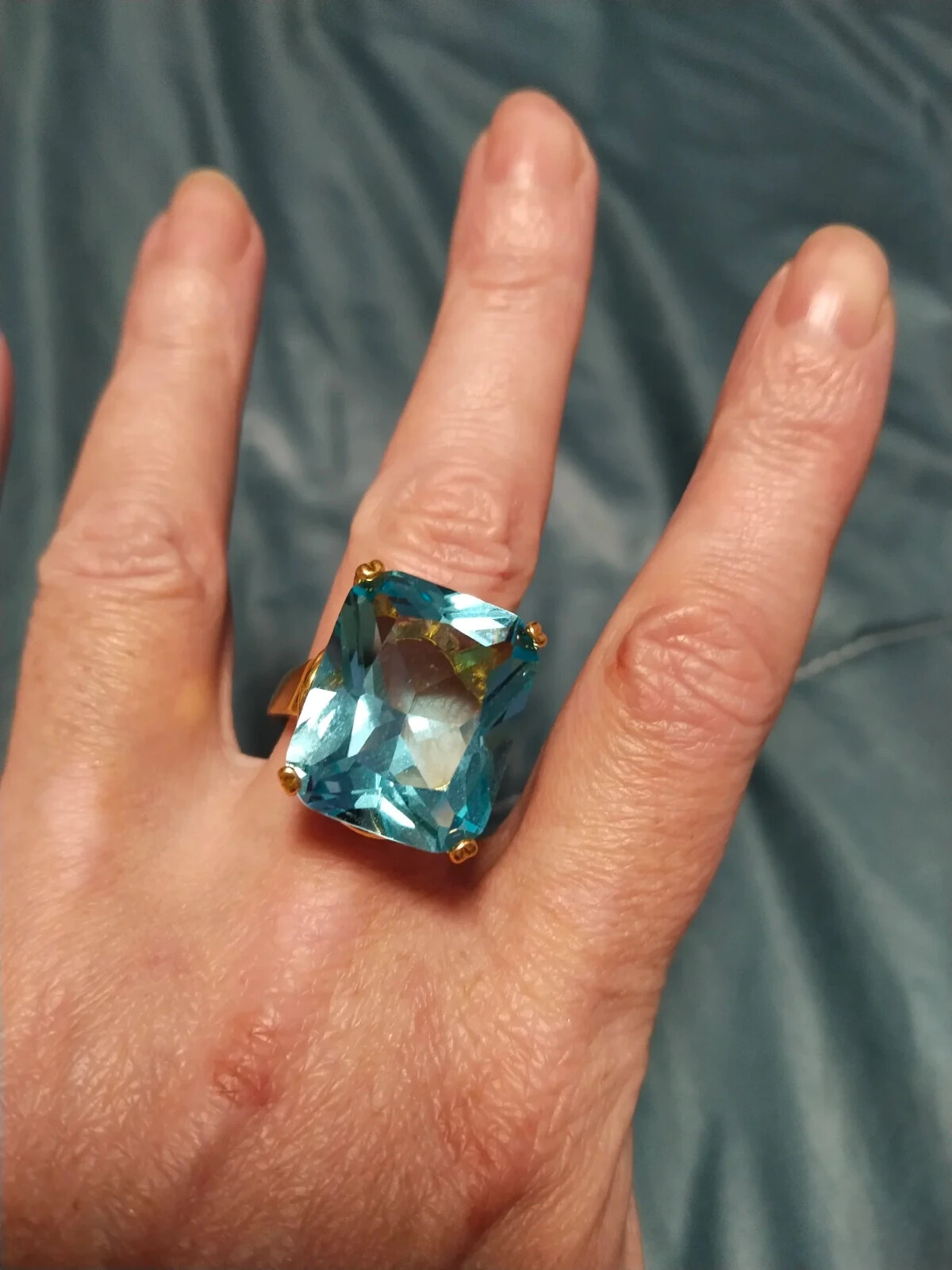 Big Rectangle Shape Rhinestone Rings For Women Aquamarin Princess Crystal Ring .