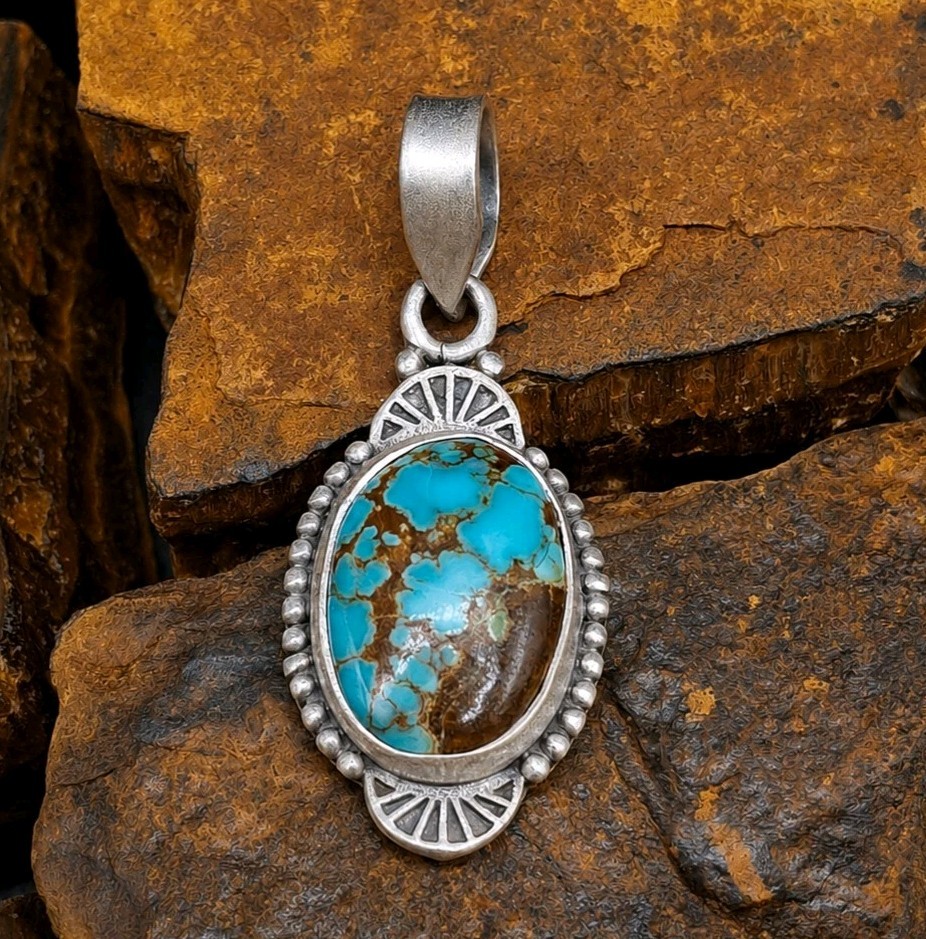 Number 8 Turquoise Pendant 925 Sterling Silver Southwestern Native Style
