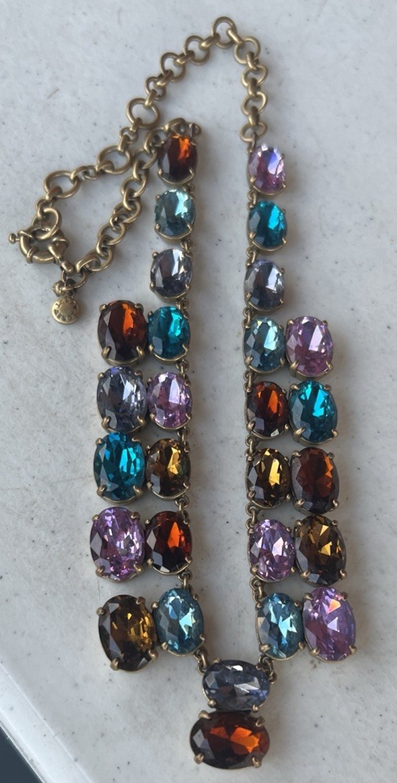 J.Crew Multicolor Blue Brown yellow Purple Collar Gold Crystal Necklace