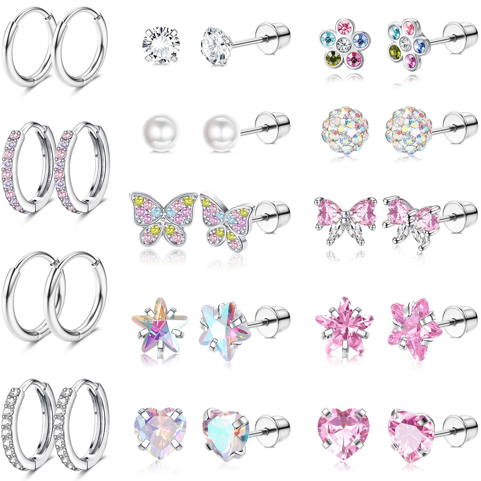 14 Pairs Hypoallergenic Earrings for Women Girls 10 mm, 12 steel color